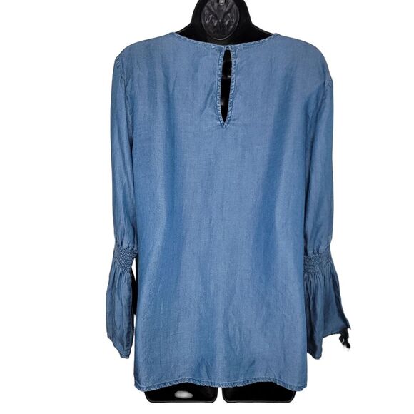 Michael Michael Kors Nwt Chambray Bell Sleeve Blouse Top Size Large - Picture 2 of 7